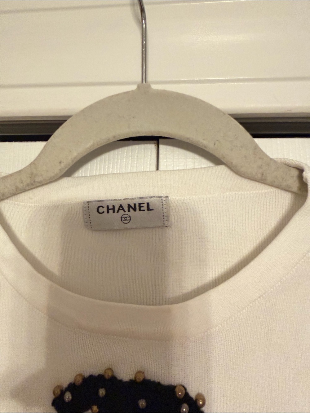 CHANEL White Girls' Embellished Logo Tank Top with Black Bead Detail - Picture 2 of 3